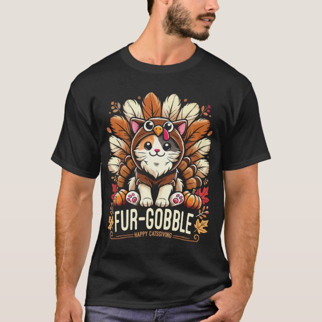 Camiseta Gobble de cuatro dedos - Gato de Acción de Gracias (Anverso)