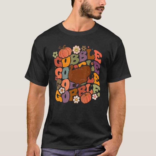 Camiseta Gobble Retro Thanksgiving Turkey Autumn Vibes Hall (Anverso)