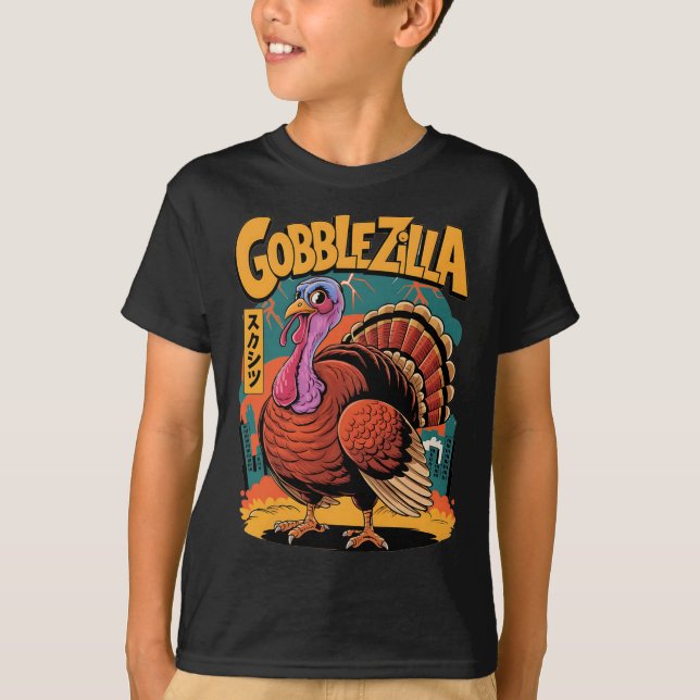 Camiseta Gobblezilla Graciosa Acción de Gracias Turquía (Anverso)