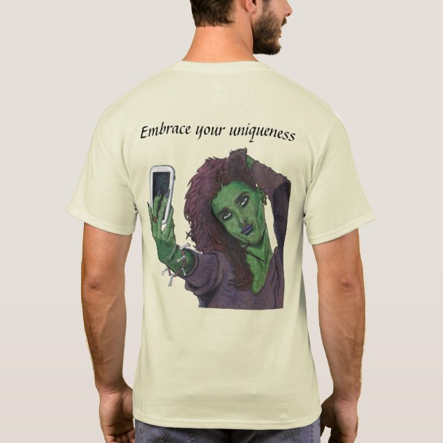 Camiseta Goblin Chica teléfono celular Selfie Fantasy Art T (Reverso)