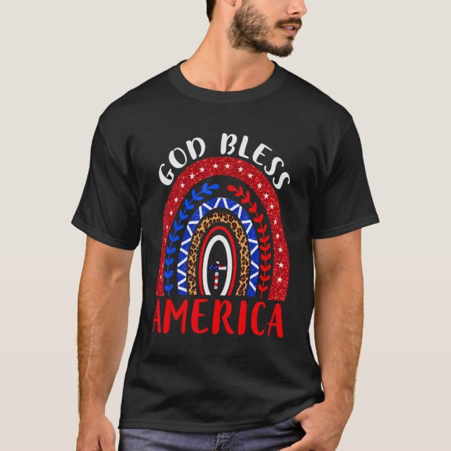 Camiseta God Bless America 4th Of July Leopard USA Flag Chr (Anverso)