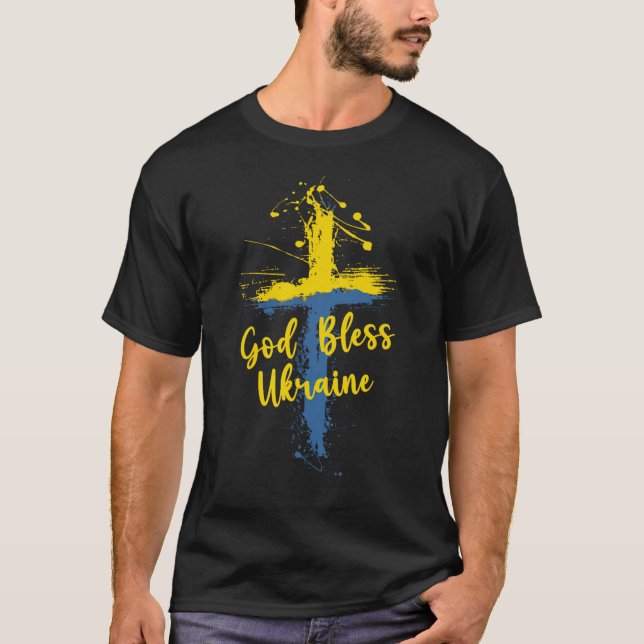 Camiseta God Bless Ukraine Cross Christian Support Pray For (Anverso)