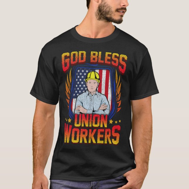 Camiseta God Bless Union Workers Handyman Ironworker pirate (Anverso)