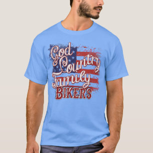 Camiseta God Country Family Bikers Patriotic Motorcycle Rid