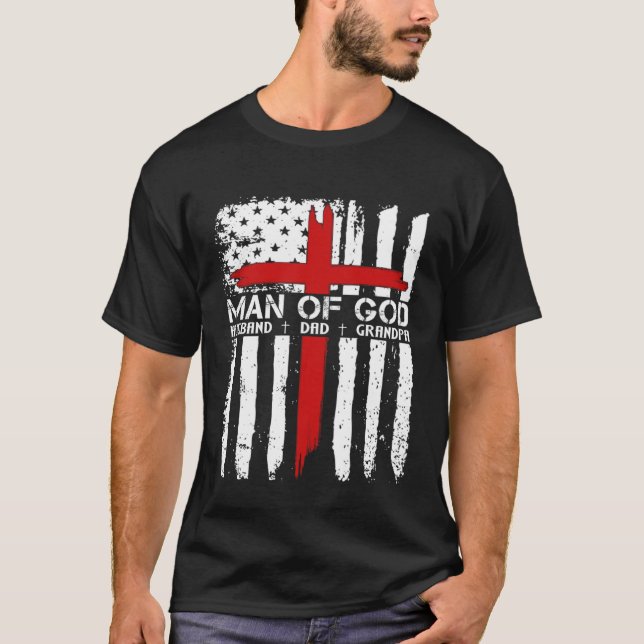 Camiseta God Cross American Flag Jesus Christian Dad Grandp (Anverso)