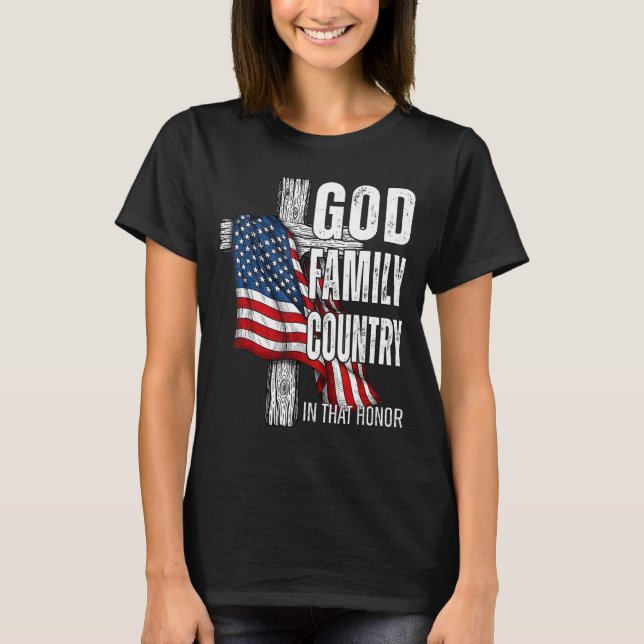 Camiseta God Family Country American Flag Christian Patriot (Anverso)