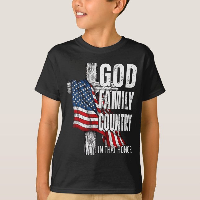 Camiseta God Family Country American Flag Christian Patriot (Anverso)