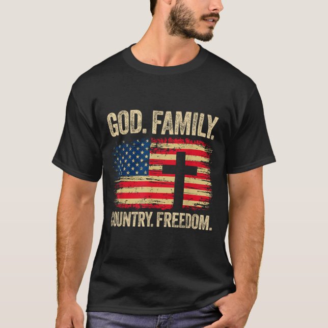 Camiseta God Family Country Dom Usa Flag Cross  (Anverso)