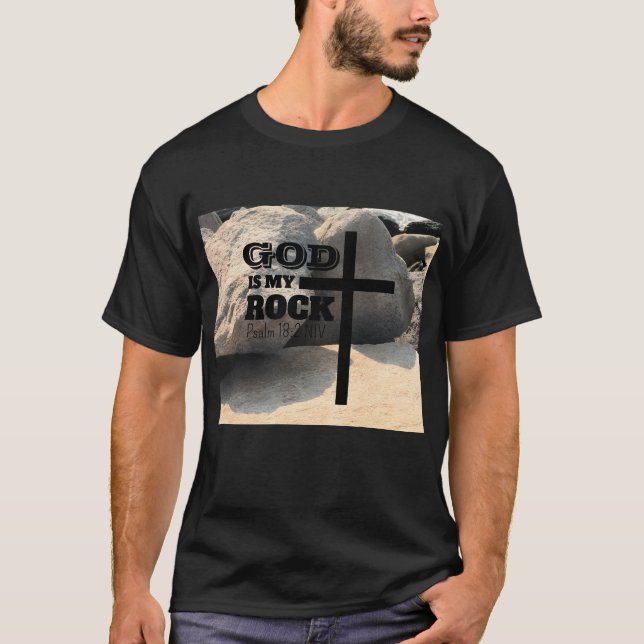 Camiseta God is My Rock Bible Verse Black Cross Christian (Anverso)