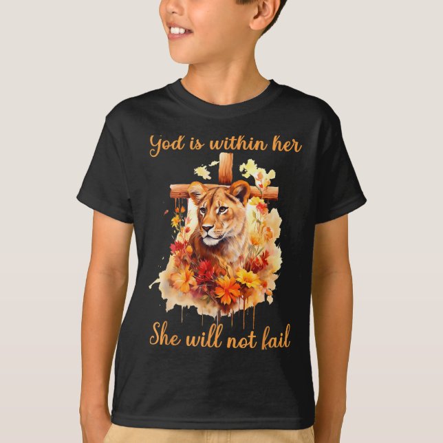 Camiseta God Is Within Her She Will Not Fail Lioness Cross  (Anverso)