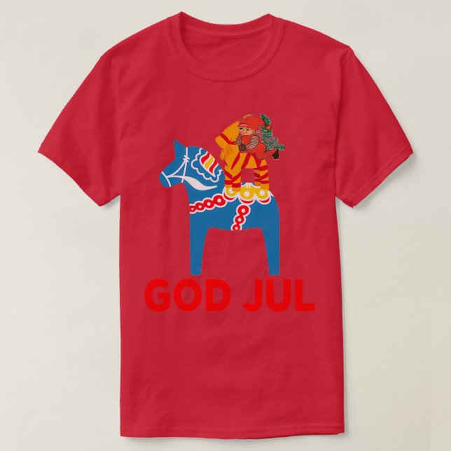 Camiseta God Jul Merry Christmas Dala Horse Tomte Julbock S (Diseño del anverso)