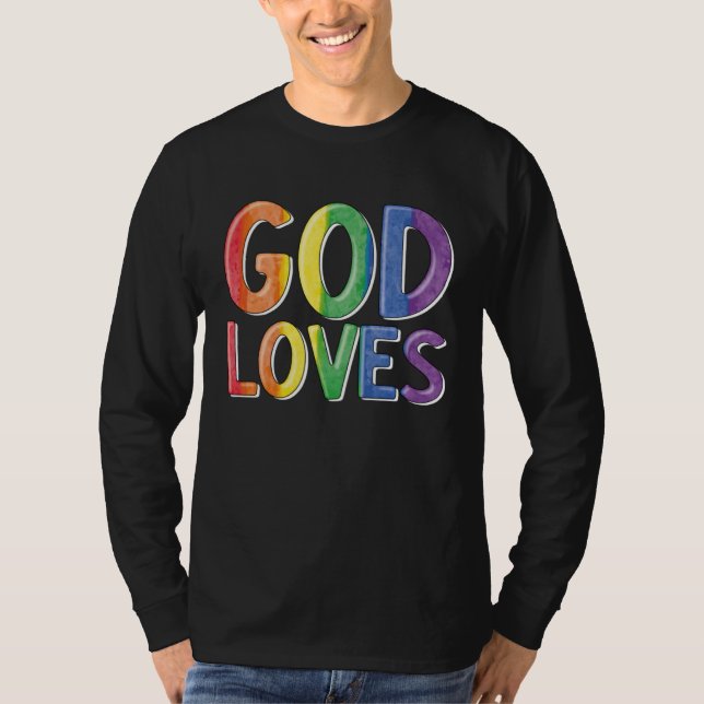 Camiseta God Loves  Gay Christian LGBTQ Christian Pride Par (Anverso)