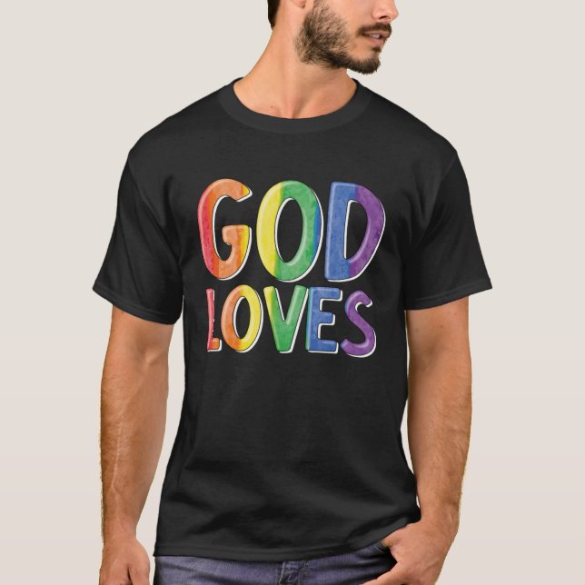 Camiseta God Loves  Gay Christian LGBTQ Christian Pride Par (Anverso)