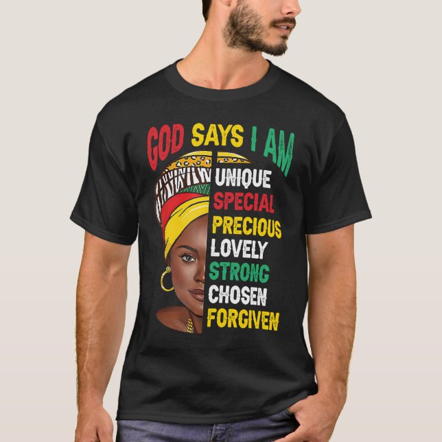 Camiseta God Says I Am Bible Melanin Girl Black History Mon (Anverso)