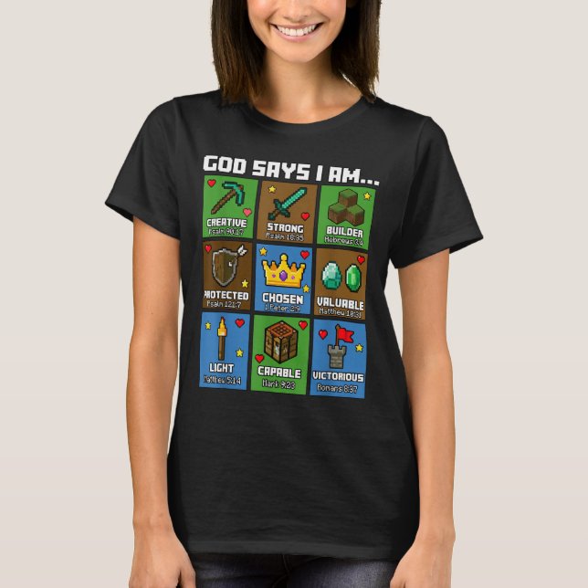 Camiseta God Says I Am Bible Verses Xel Art Christian Gamer (Anverso)