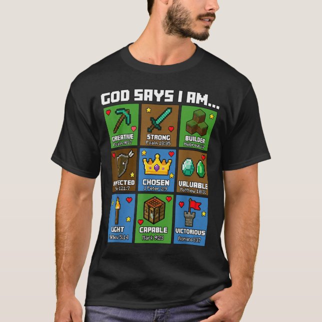 Camiseta God Says I Am Bible Verses Xel Art Christian Gamer (Anverso)