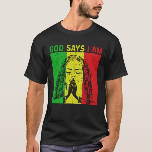 Camiseta God says i am Locd rastafarian rasta dreadlocks  2 (Anverso)