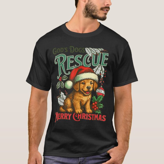 Camiseta God's Dogs Rescue Christmas Santa Golden Retriever (Anverso)