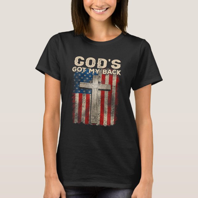 Camiseta God's Got My Back, America Flag Cross, Christian O (Anverso)