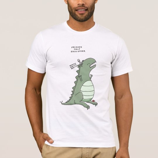 Camiseta godzilla y un extranjero: ayuda de los amigos