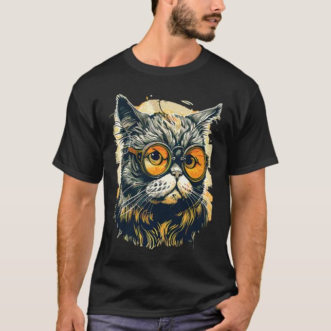 Camiseta Goggle anamorfo lindo con familia única de gatos (Anverso)