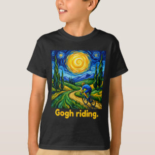 Camiseta Gogh montando divertido ciclismo cielo nocturno ar