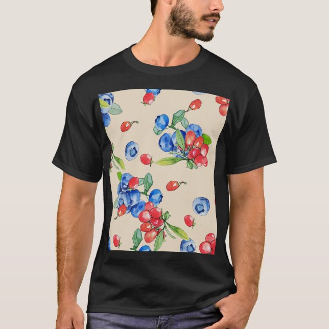 Camiseta Goji, arándano azul: patrón de ilustracion acuátic (Anverso)