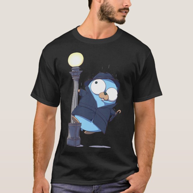 Camiseta Golang Gopher Go Cantando En Lluvia Sin Retroceder (Anverso)