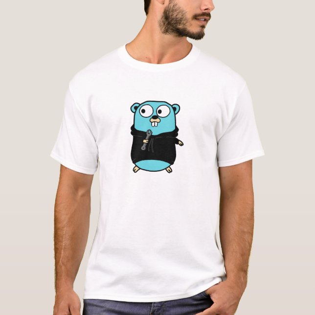 Camiseta Golang Gopher In Black Hoodie (Anverso)