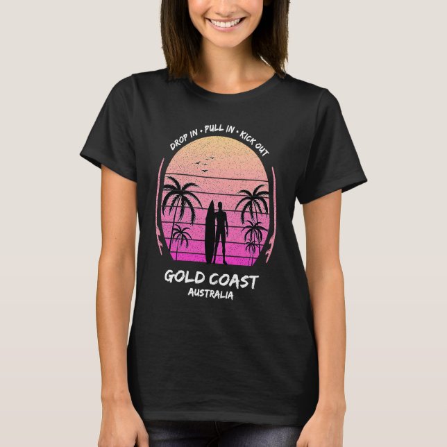 Camiseta Gold Coast Australia Palmas Drop Pull Kick Surfing (Anverso)