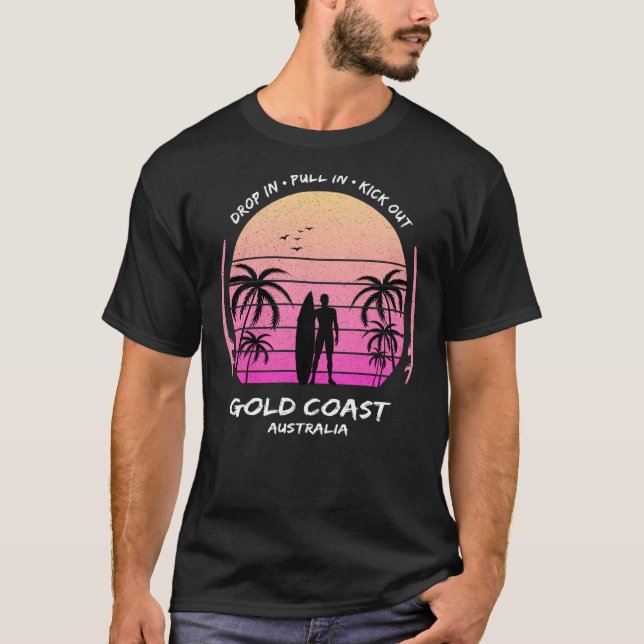 Camiseta Gold Coast Australia Palms Drop Pull Kick Surfing  (Anverso)