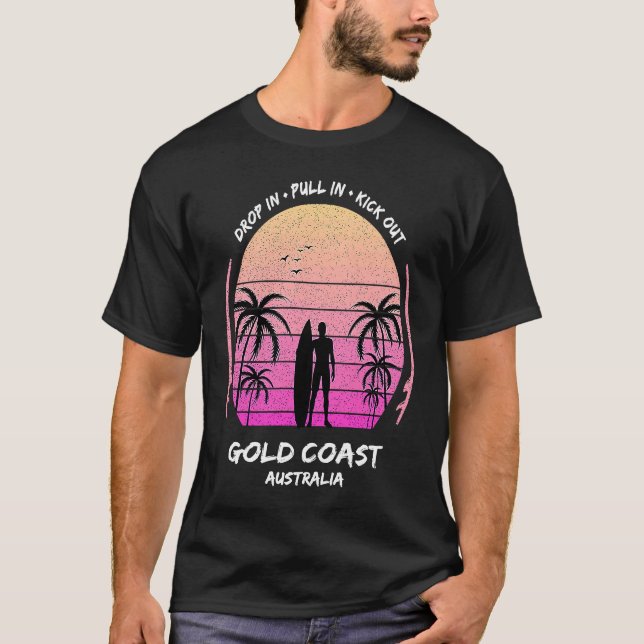 Camiseta Gold Coast Australia Palms Drop Pull Kick Surfing  (Anverso)