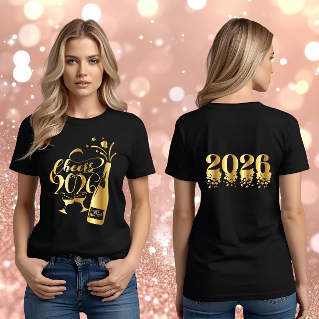 Camiseta Gold Foil Sparkling Cheers to 2026 Happy New Year (Subido por el creador)
