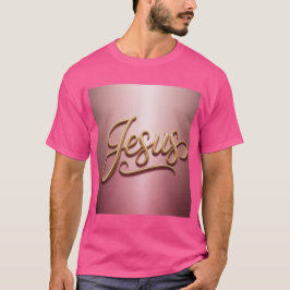 Camiseta Gold Jesus Script Pink Basic Men's T-Shirt
