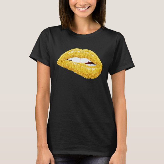 Camiseta Gold Lips Biting Lipstick Makeup (Anverso)
