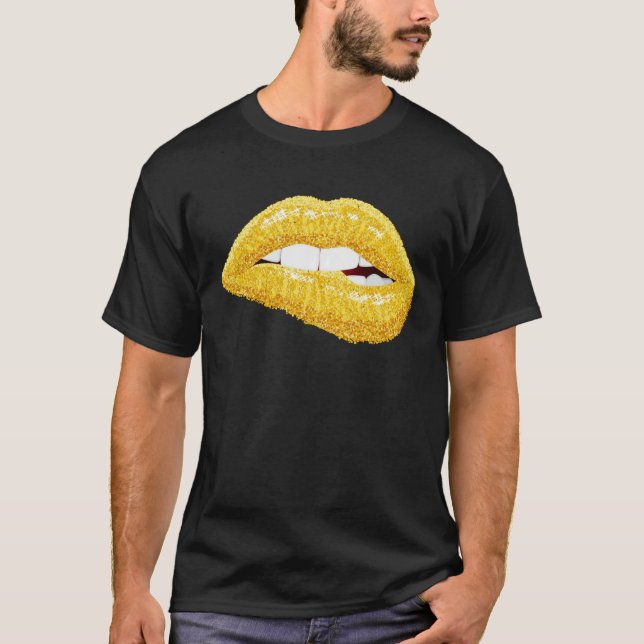 Camiseta Gold Lips Biting Lipstick Makeup (Anverso)