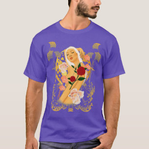 Camiseta Gold Moon Goddess Koi Fish Botanical Floral Red