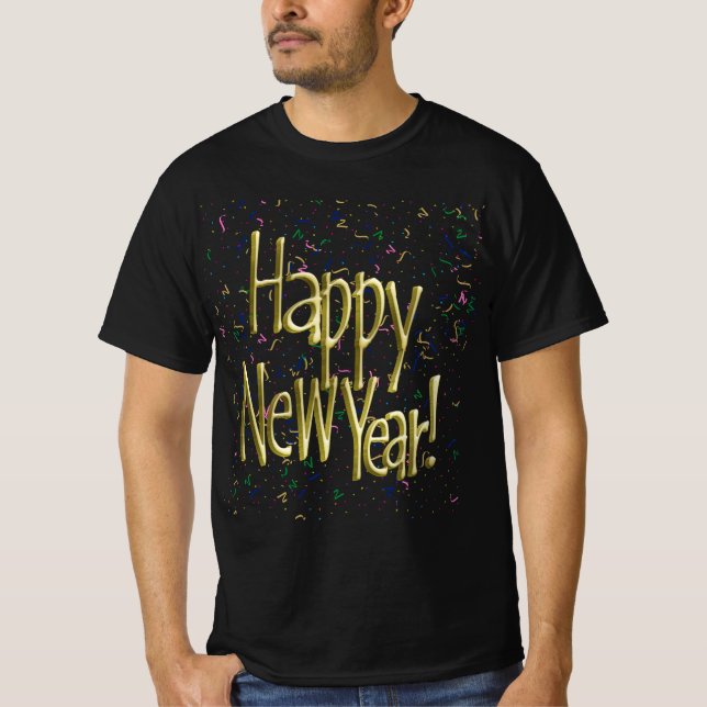 Camiseta Gold Text w/Confetti - Happy New Year (Anverso)