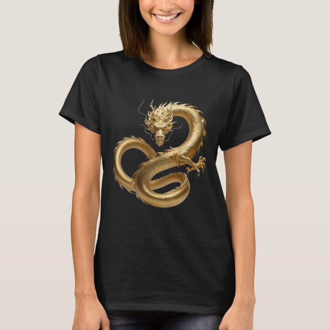 Camiseta Golden Chinese Dragon Art | Mythical Creature Fant (Anverso)