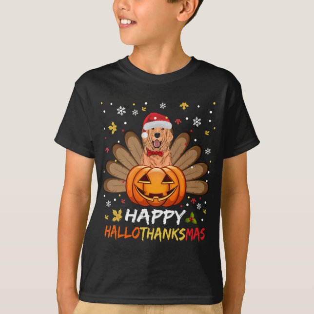 Camiseta Golden Dog Happy Hallothanksmas Halloween Thanksgi (Anverso)