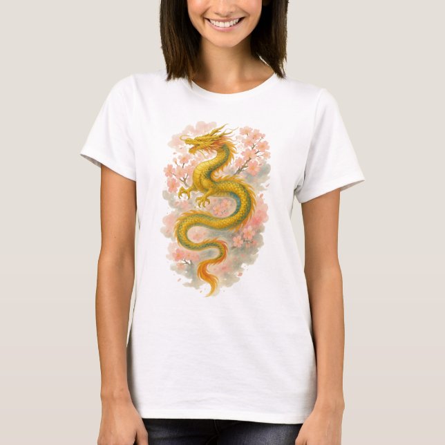 Camiseta 【Golden Dragon Japanese Art Women’s T-Shirt】 (Anverso)