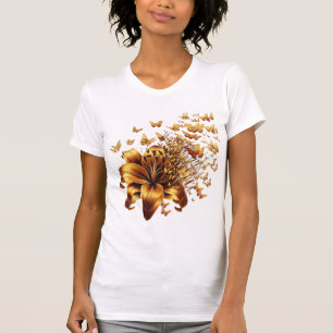 Camiseta Golden Flor Mariposas Explosion  Butterfly Flower