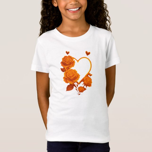 Camiseta Golden Heart & Orange Roses Girls' T-Shirt (Anverso)