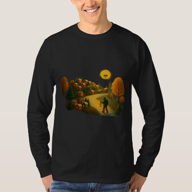 Camiseta Golden Lantern Path Village Illustration Art Print (Anverso)