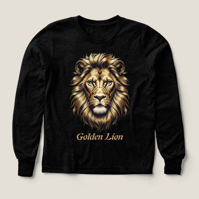 Camiseta Golden Lion Face - Elegante Li negro y or (Diseño frontal)