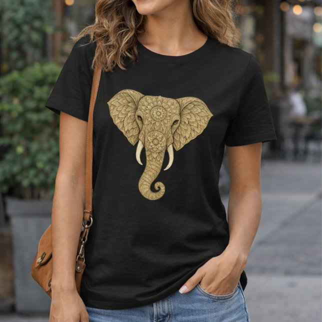 Camiseta Golden Mandala Elephant - Boho Graphic Art Print (Subido por el creador)