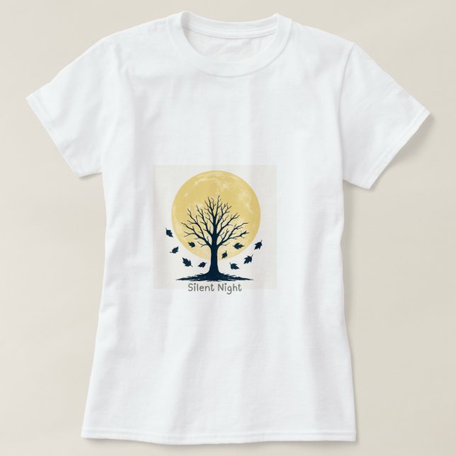 Camiseta Golden Moon & Bare Tree Silhouette – Minimal Autum (Diseño del anverso)