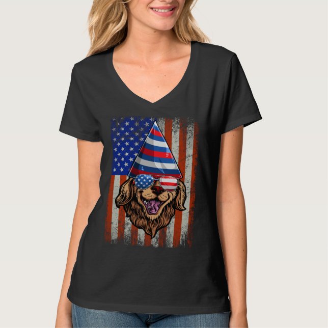 Camiseta Golden Retriever 4th of July Flag American Sunglas (Anverso)