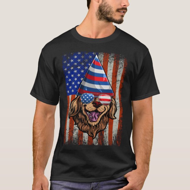 Camiseta Golden Retriever 4th of July Flag American Sunglas (Anverso)