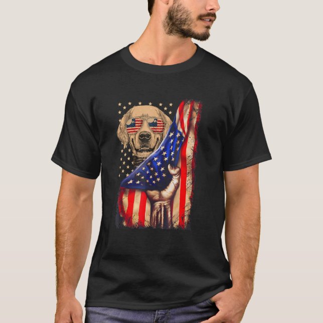 Camiseta Golden Retriever American Flag Dog 4 De Julio (Anverso)